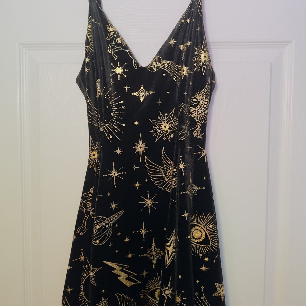SKY DIAMONDS GOLD VELVET MINI STRAPPY DRESS - Picture 3 of 5
